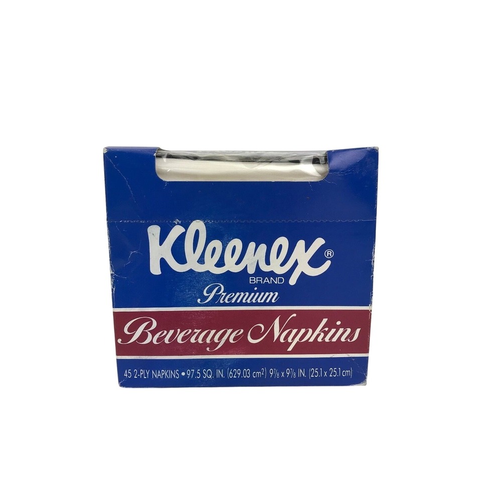 Vtg Box of Kleenex Premium Beverage Napkins 1989 New‎ (old stock) Sealed
